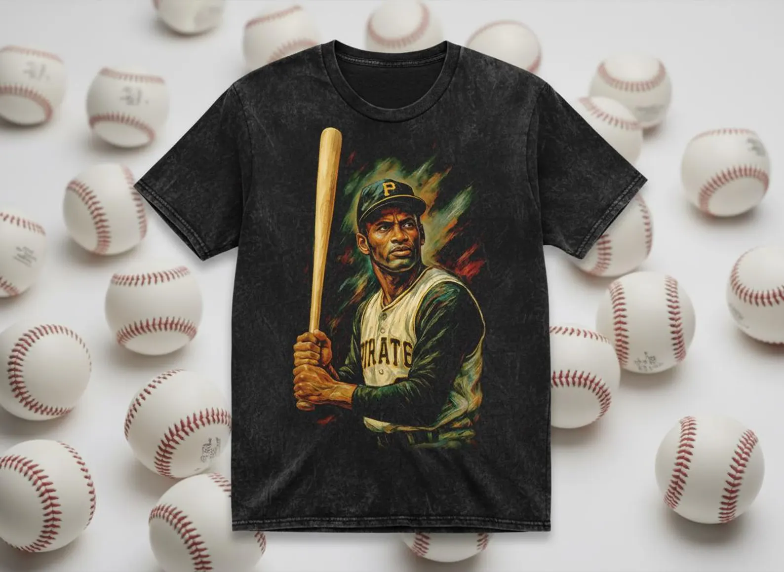 Roberto Clemente #21 Pirates Batting Stance Throwback Vintage Tee