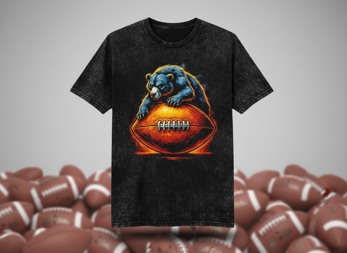 Chicago Bears Bear On Football Stonewash Throwback Vintage Tee
