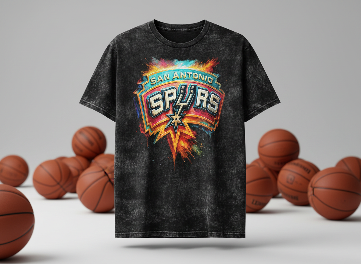 San Antonio Spurs Shield Logo Stonewash Throwback Vintage Tee