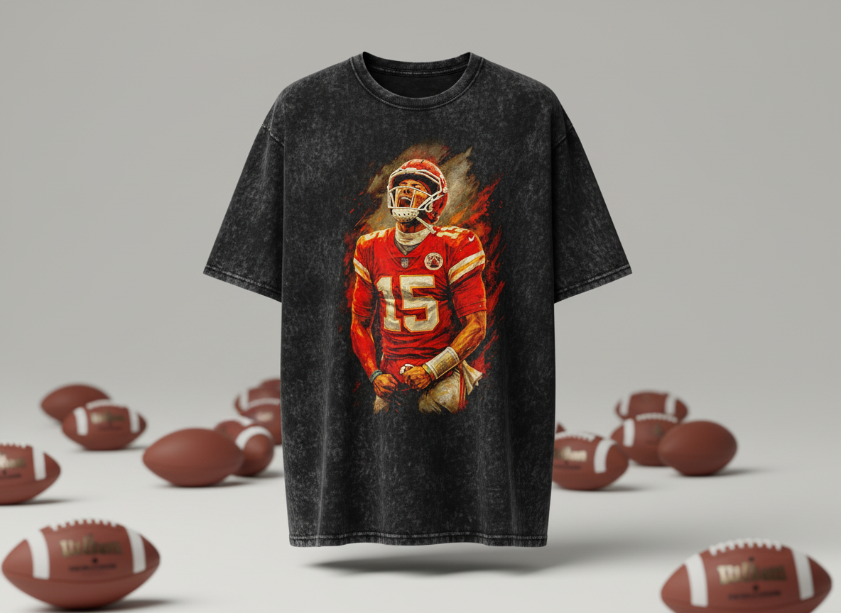 Patrick Mahomes #15 Chiefs Fire Roar Throwback Vintage Tee