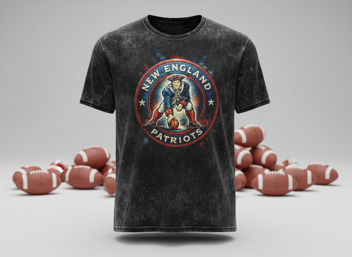 New England Patriots Circle Logo Stonewash Throwback Vintage Tee