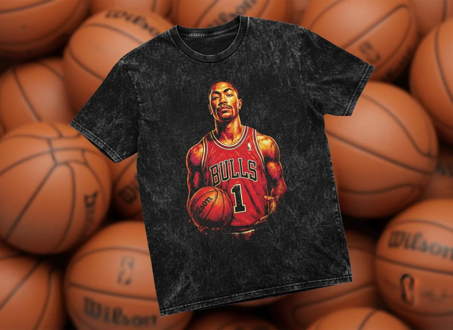 D-Rose #1 Bulls Portrait Throwback Vintage Tee