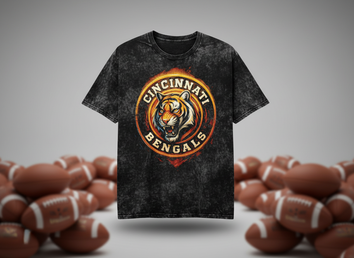 Cincinnati Bengals Circle Logo Stonewash Throwback Vintage Tee