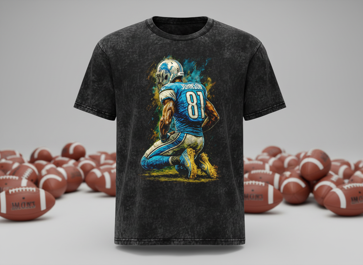 Calvin Johnson #81 Lions Kneeling Throwback Vintage Tee