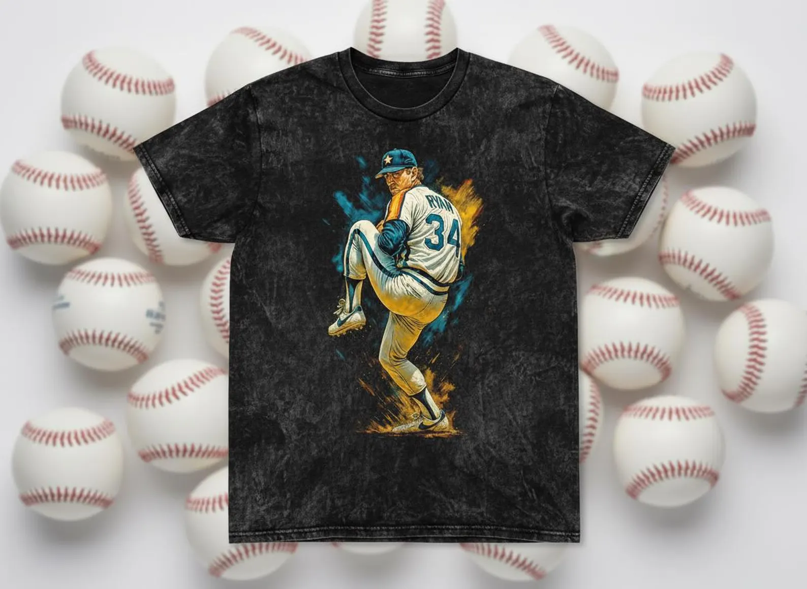 Nolan Ryan #34 Astros Pitcher Throwback Vintage Tee