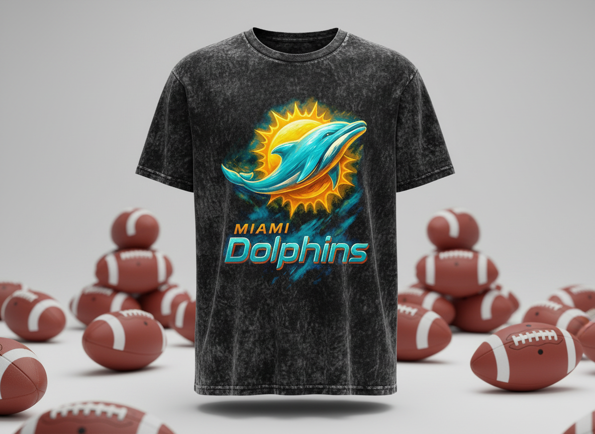 Miami Dolphins Logo Stonewash Throwback Vintage Tee
