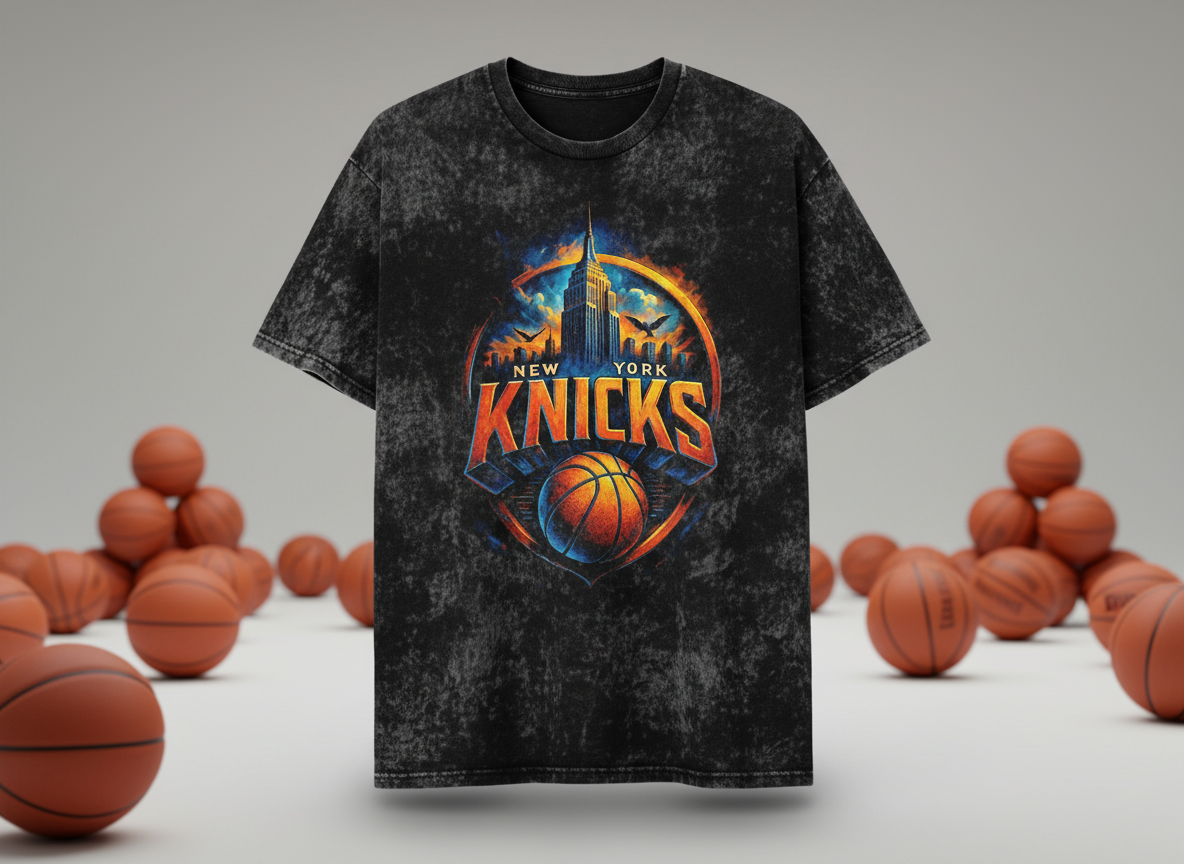 New York Knicks City Logo Stonewash Throwback Vintage Tee