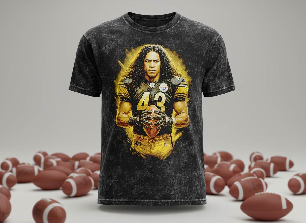 Troy Polamalu #43 Steelers Gold Portrait Throwback Vintage Tee