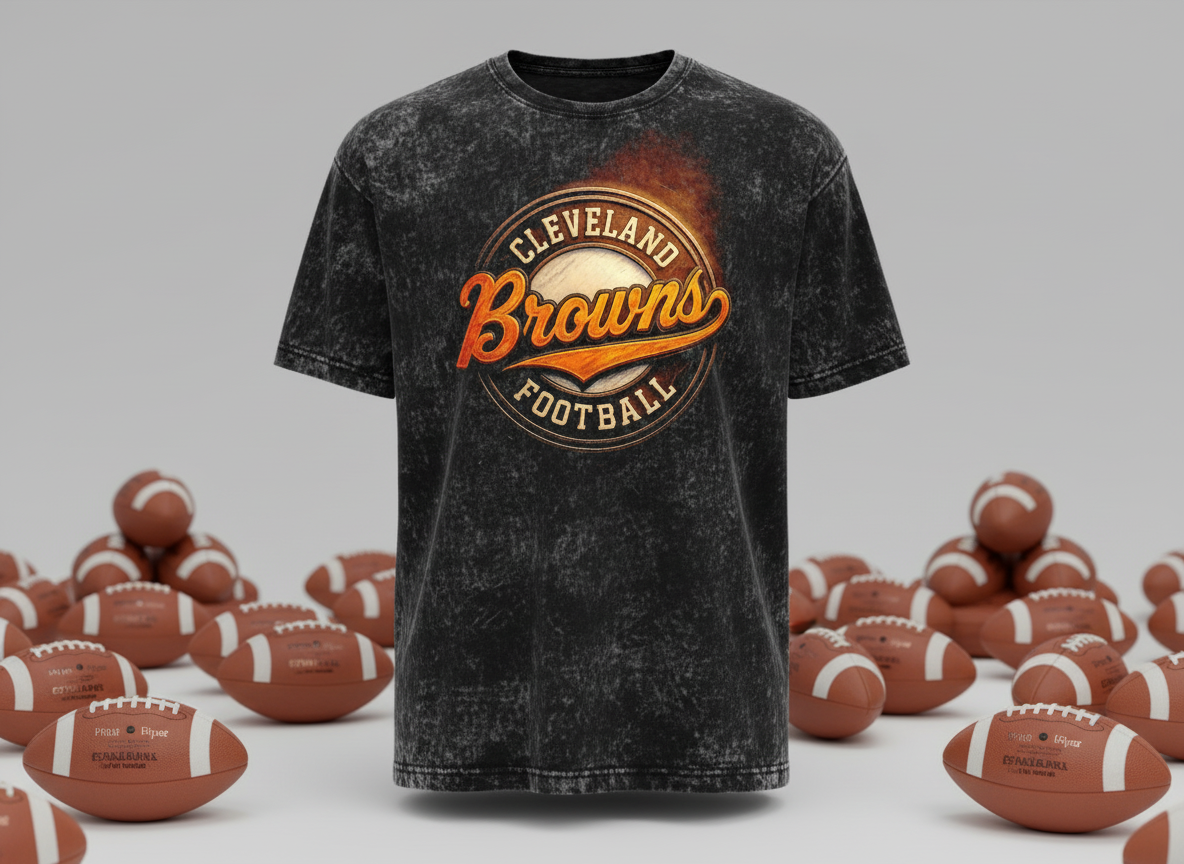 Cleveland Browns Football Circle Stonewash Throwback Vintage Tee