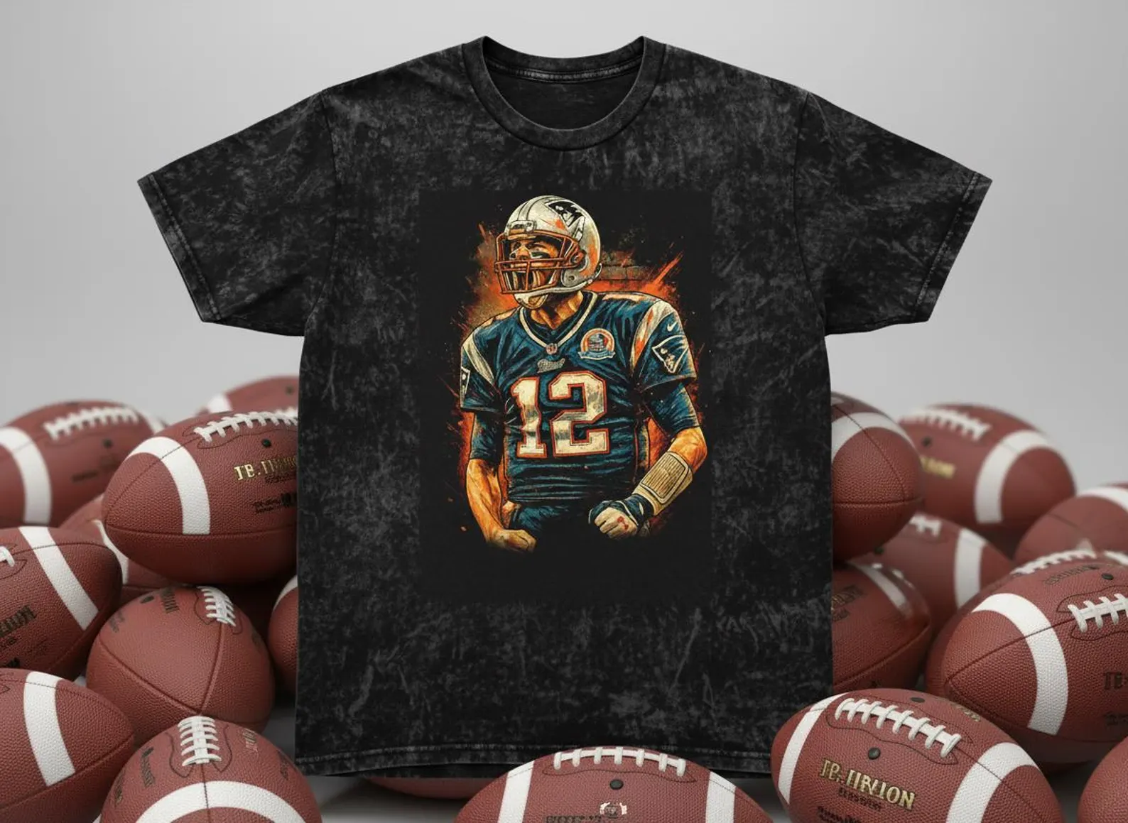 Tom Brady #12 Patriots Fire Throwback Vintage Tee