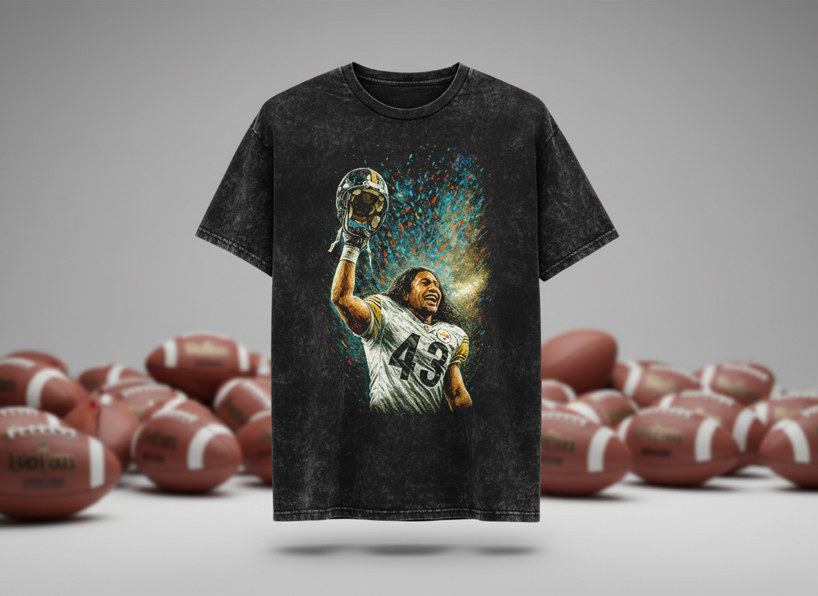 Troy Polamalu #43 Steelers Helmet Raise Throwback Vintage Tee
