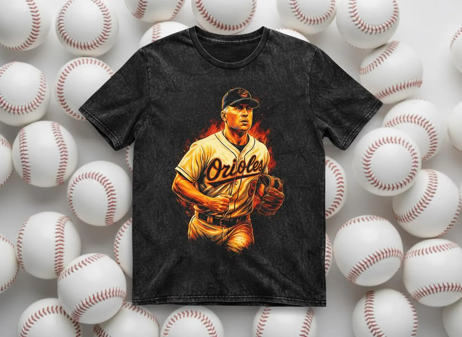 Cal Ripken Jr. Orioles Fire Throwback Vintage Tee