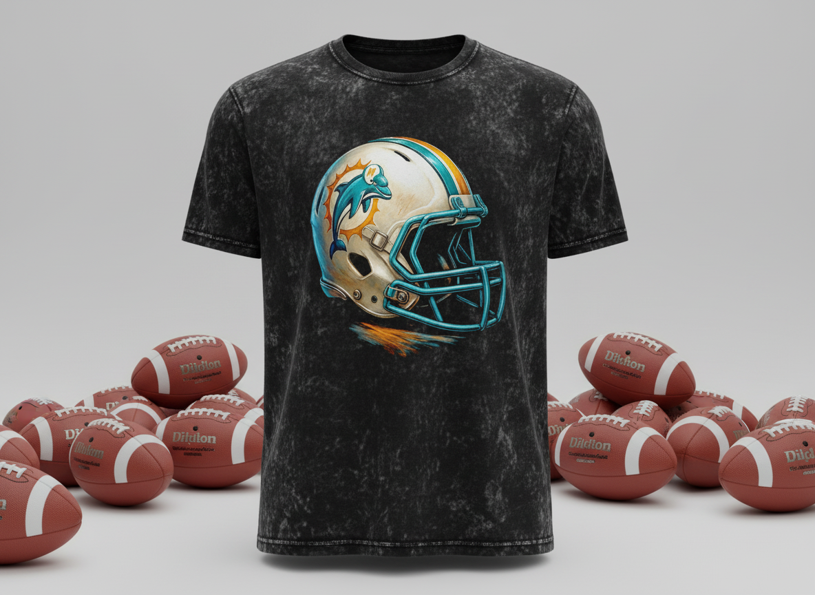 Miami Dolphins Helmet V2 Stonewash Throwback Vintage Tee