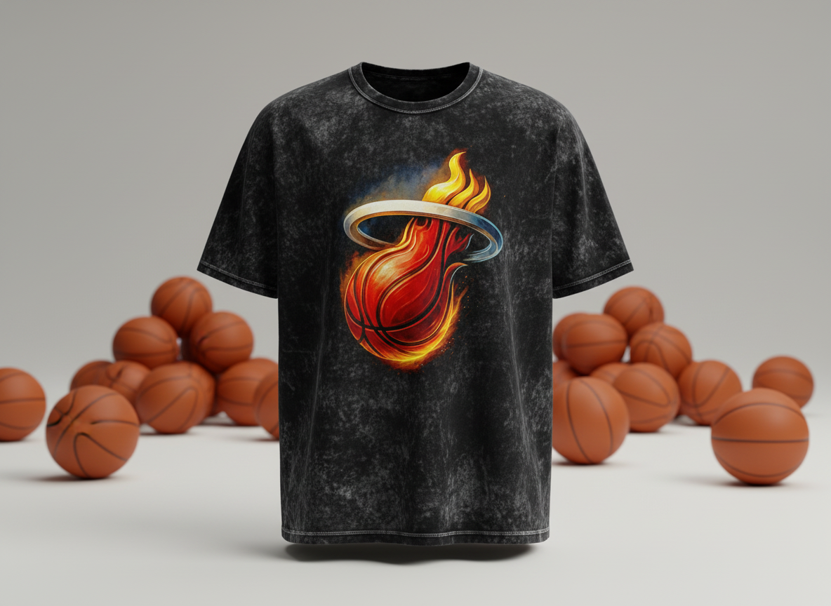 Miami Heat Flame Logo Stonewash Throwback Vintage Tee