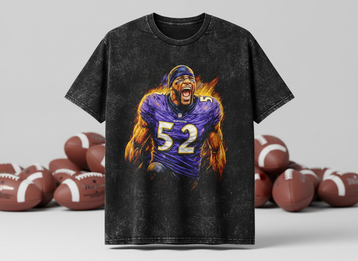 Ray Lewis #52 Ravens Fire Roar Throwback Vintage Tee