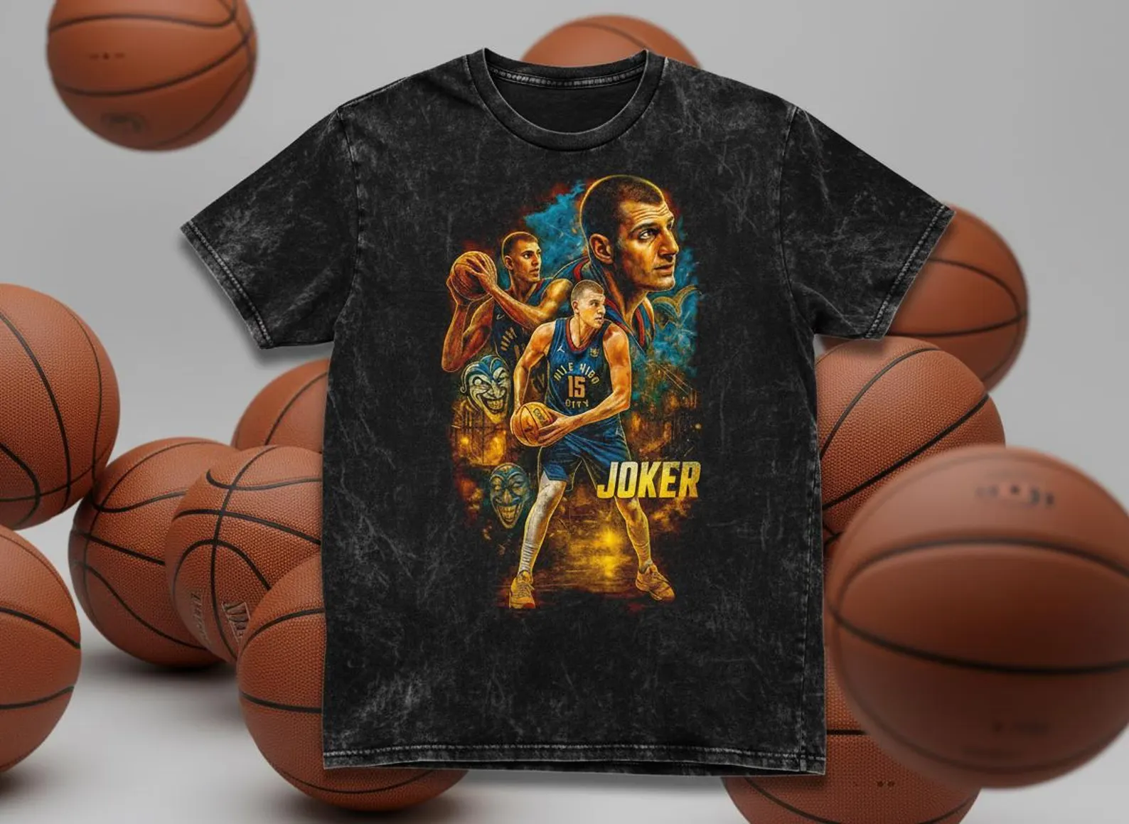 Jokic #15 Nuggets Joker Throwback Vintage Tee