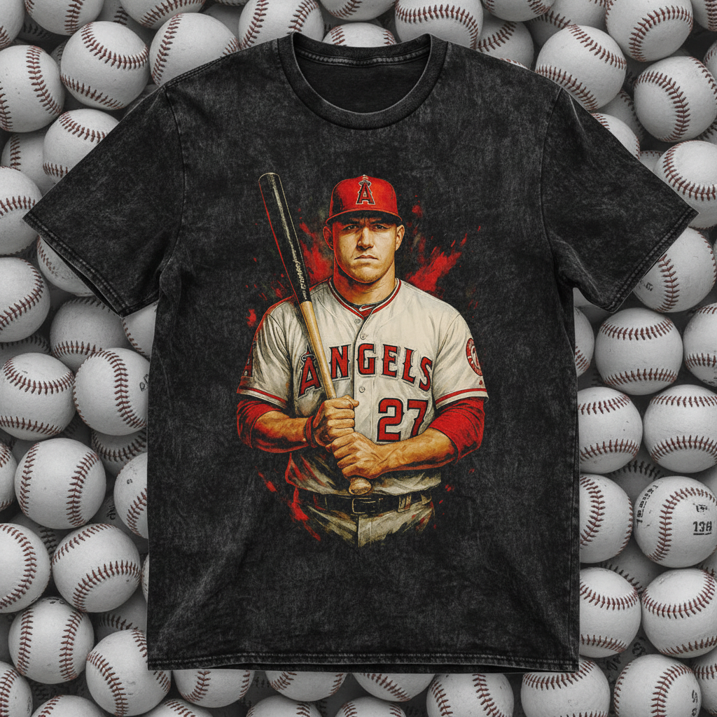 Mike Trout #27 Angels Batter Throwback Vintage Tee