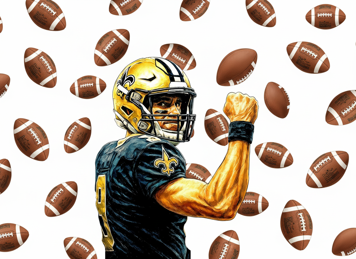 Drew Brees New Orleans Saints Player Fist Pump Throwback Vintage Tee