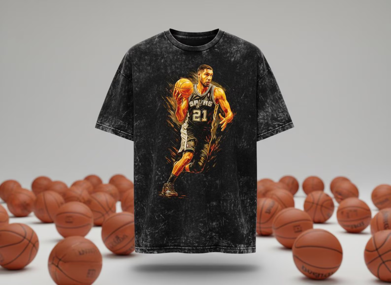Tim Duncan #21 Spurs Throwback Vintage Tee