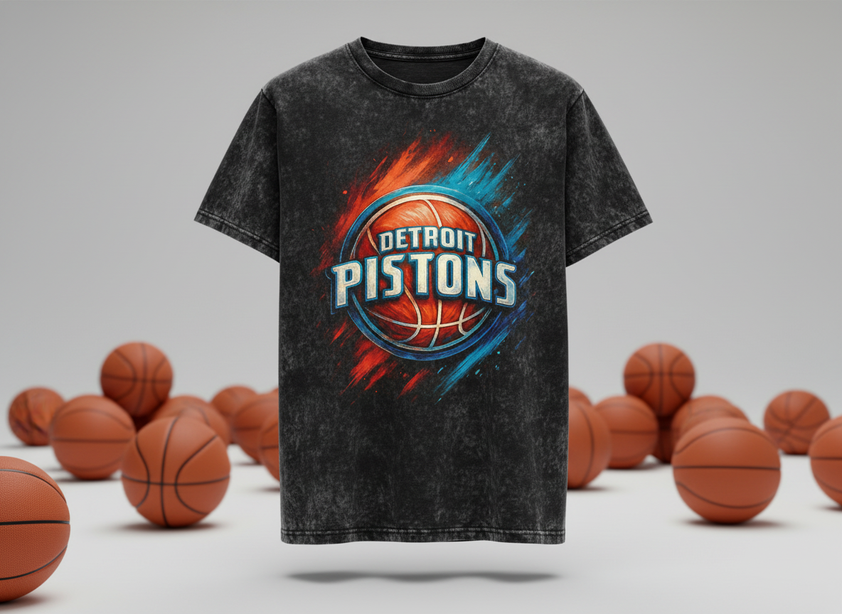 Detroit Pistons Ball Logo Stonewash Throwback Vintage Tee