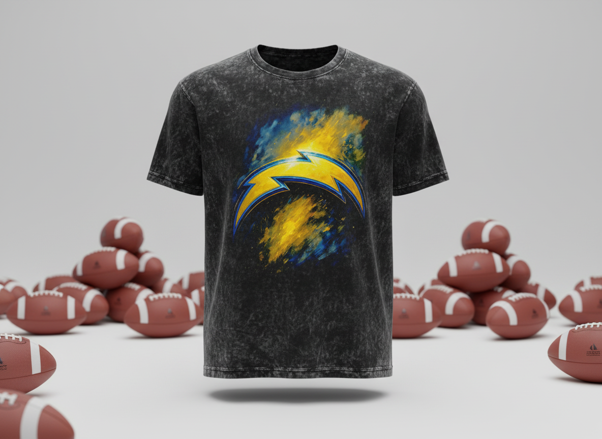 LA Chargers Lightning Bolt Logo Stonewash Throwback Vintage Tee