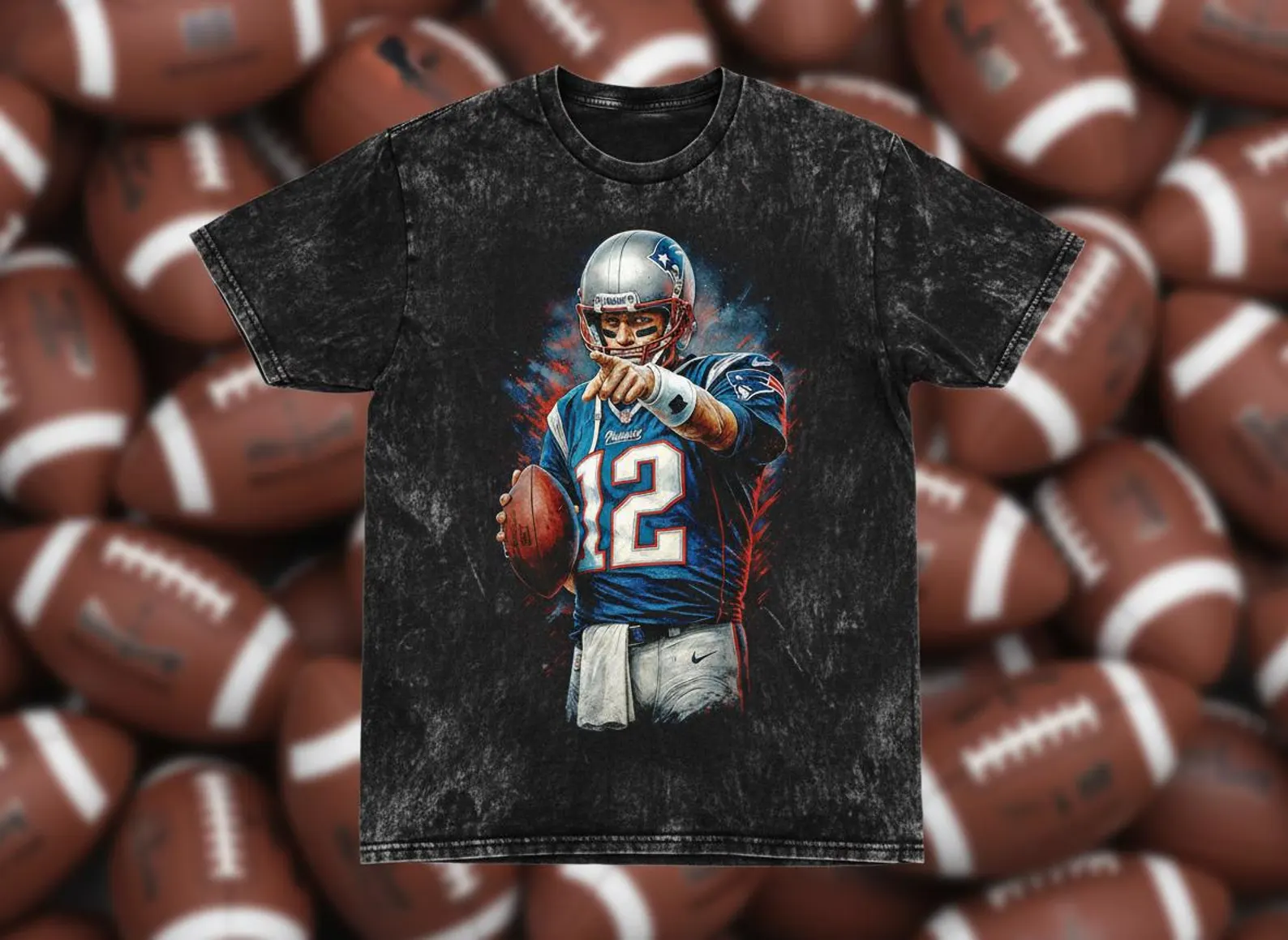 Tom Brady #12 Patriots Pointing Throwback Vintage Tee