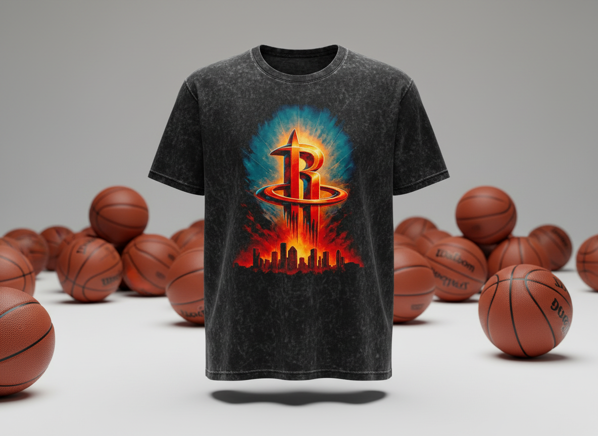 Houston Rockets R Logo Stonewash Throwback Vintage Tee