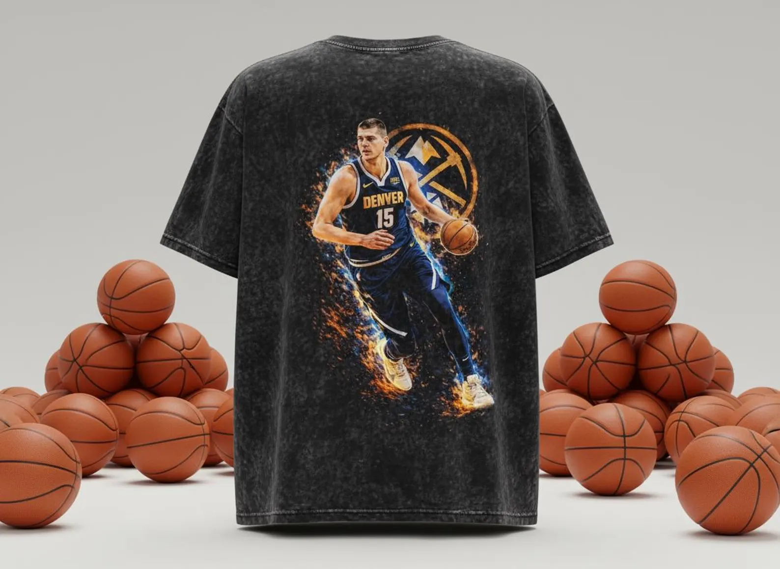 Jokic #15 Denver Nuggets Logo Throwback Vintage Tee