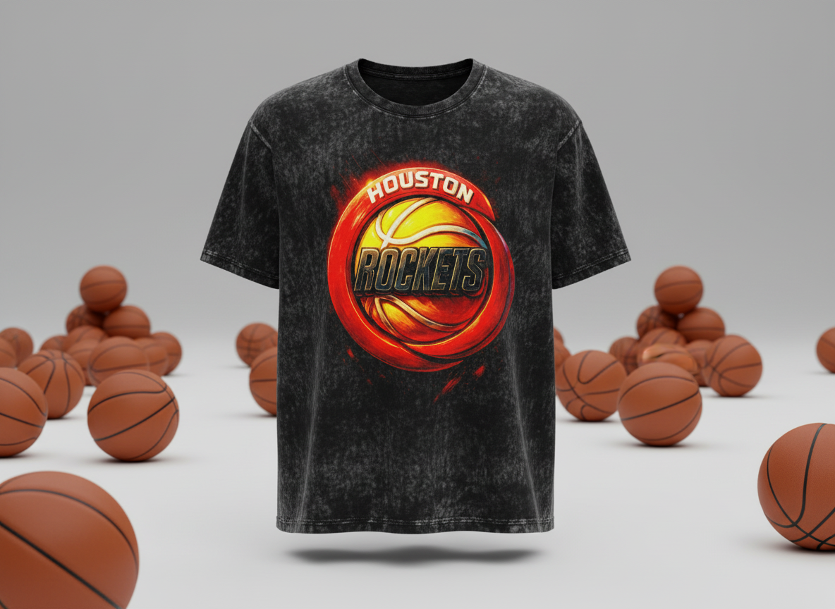 Houston Rockets Logo Stonewash Throwback Vintage Tee