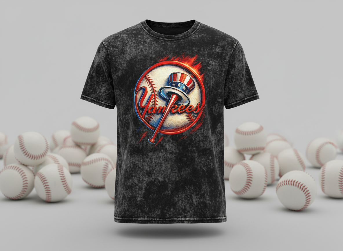 New York Yankees Logo Stonewash Throwback Vintage Tee