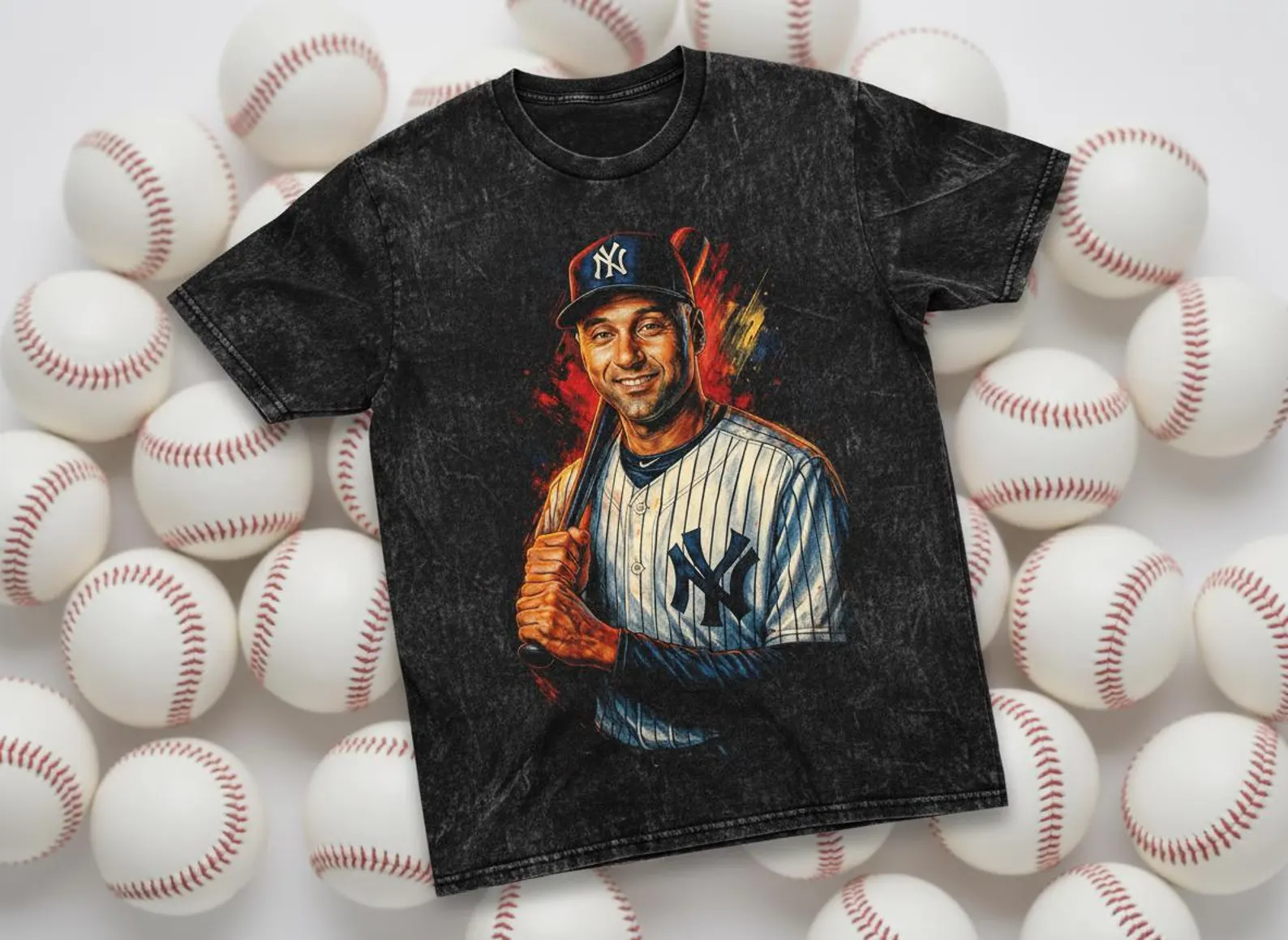 Derek Jeter #2 Yankees Batting Throwback Vintage Tee
