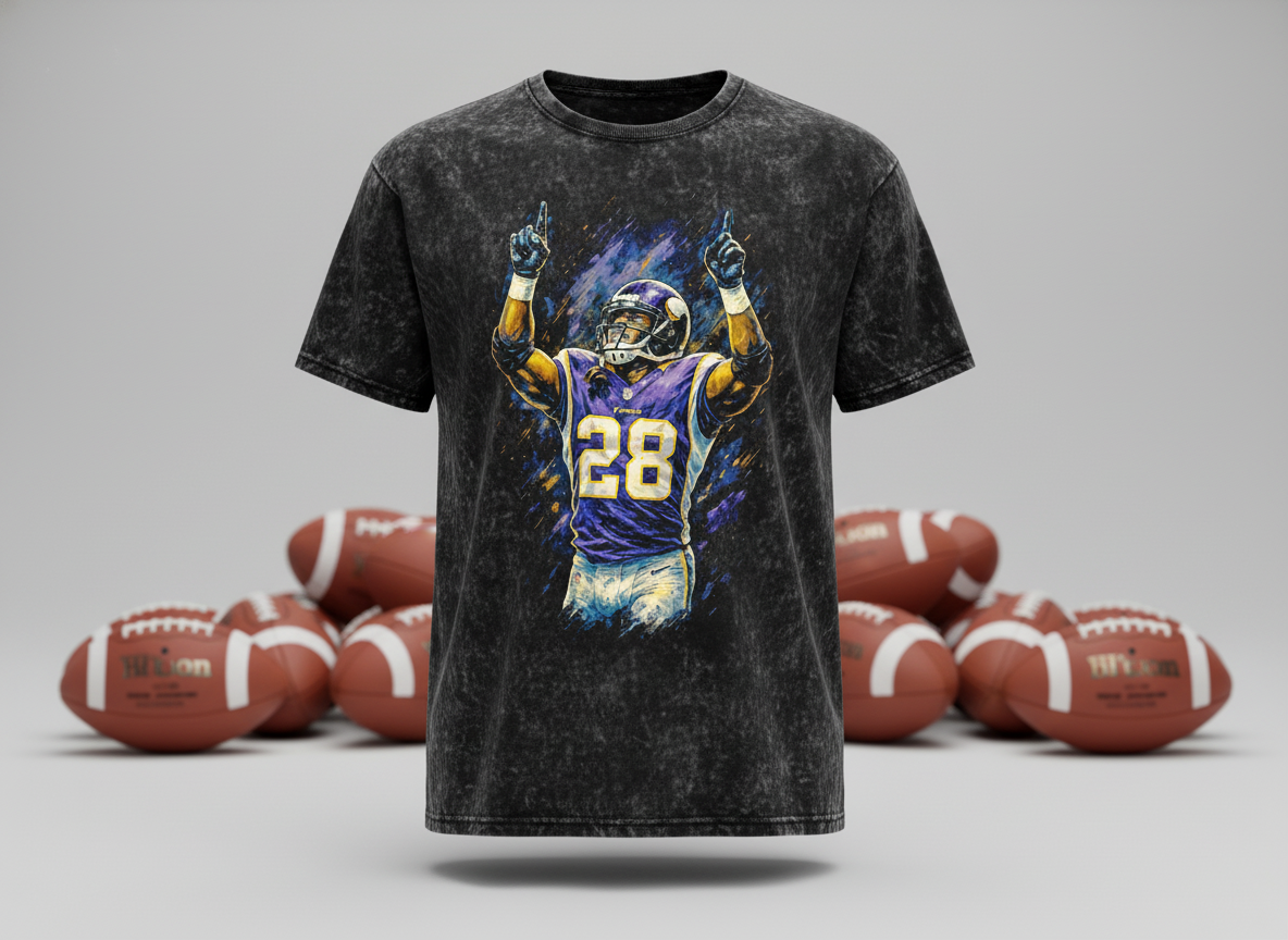 Adrian Peterson #28 Marshall Double Point Throwback Vintage Tee