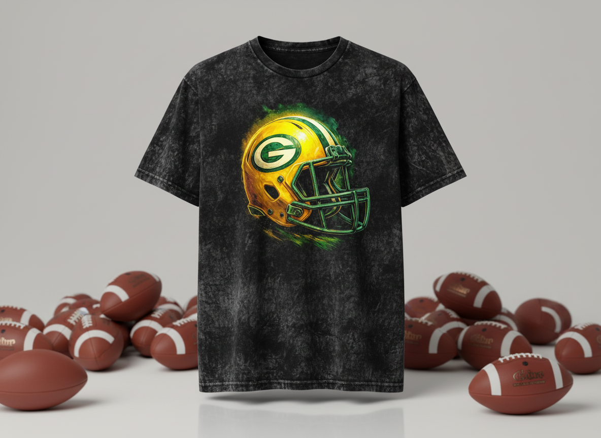Green Bay Packers Helmet Stonewash Throwback Vintage Tee