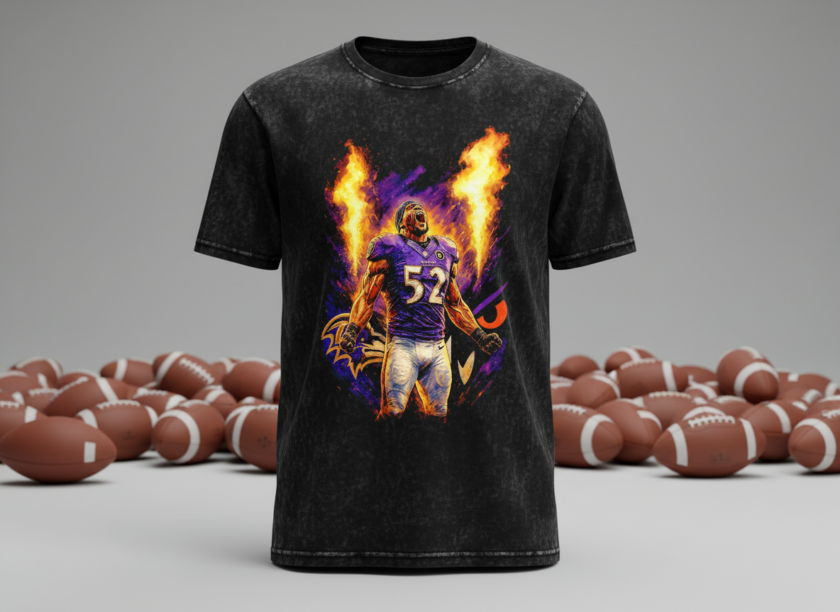 Ray Lewis #52 Ravens Dual Fire Roar Throwback Vintage Tee