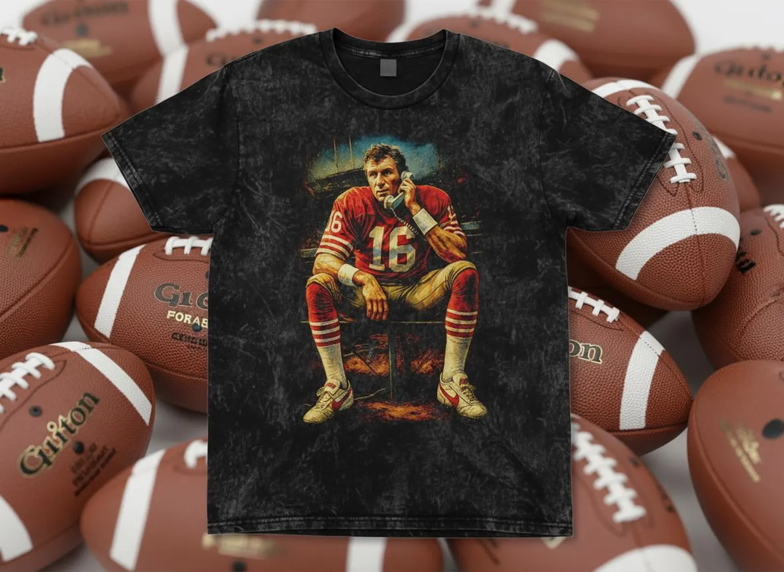 Joe Montana #16 49ers Phone Call Throwback Vintage Tee