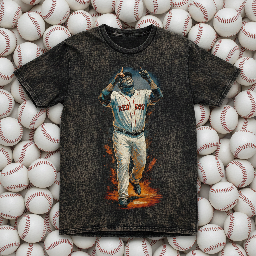 David Ortiz Stone-Wash Red Sox Celebratory Player Throwback Vintage Tee