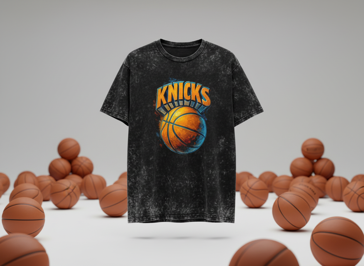New York Knicks Ball Logo Stonewash Throwback Vintage Tee