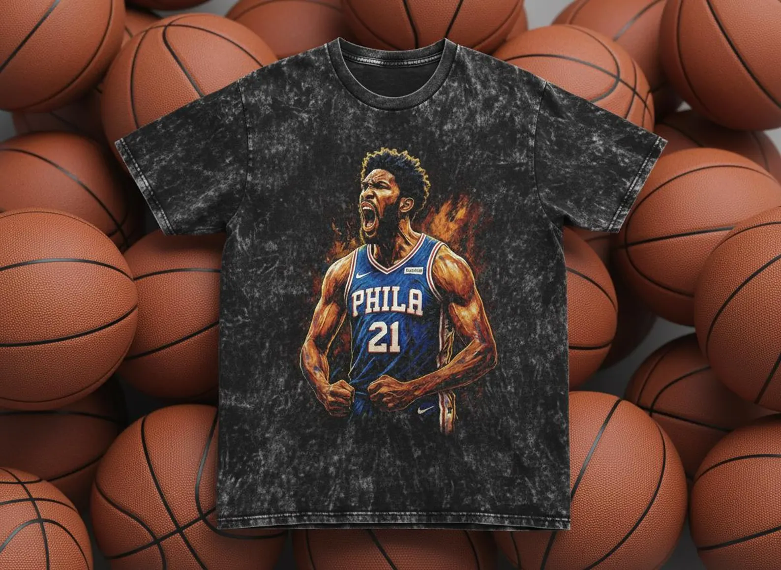 Embiid #21 Sixers Fist Pump Throwback Vintage Tee