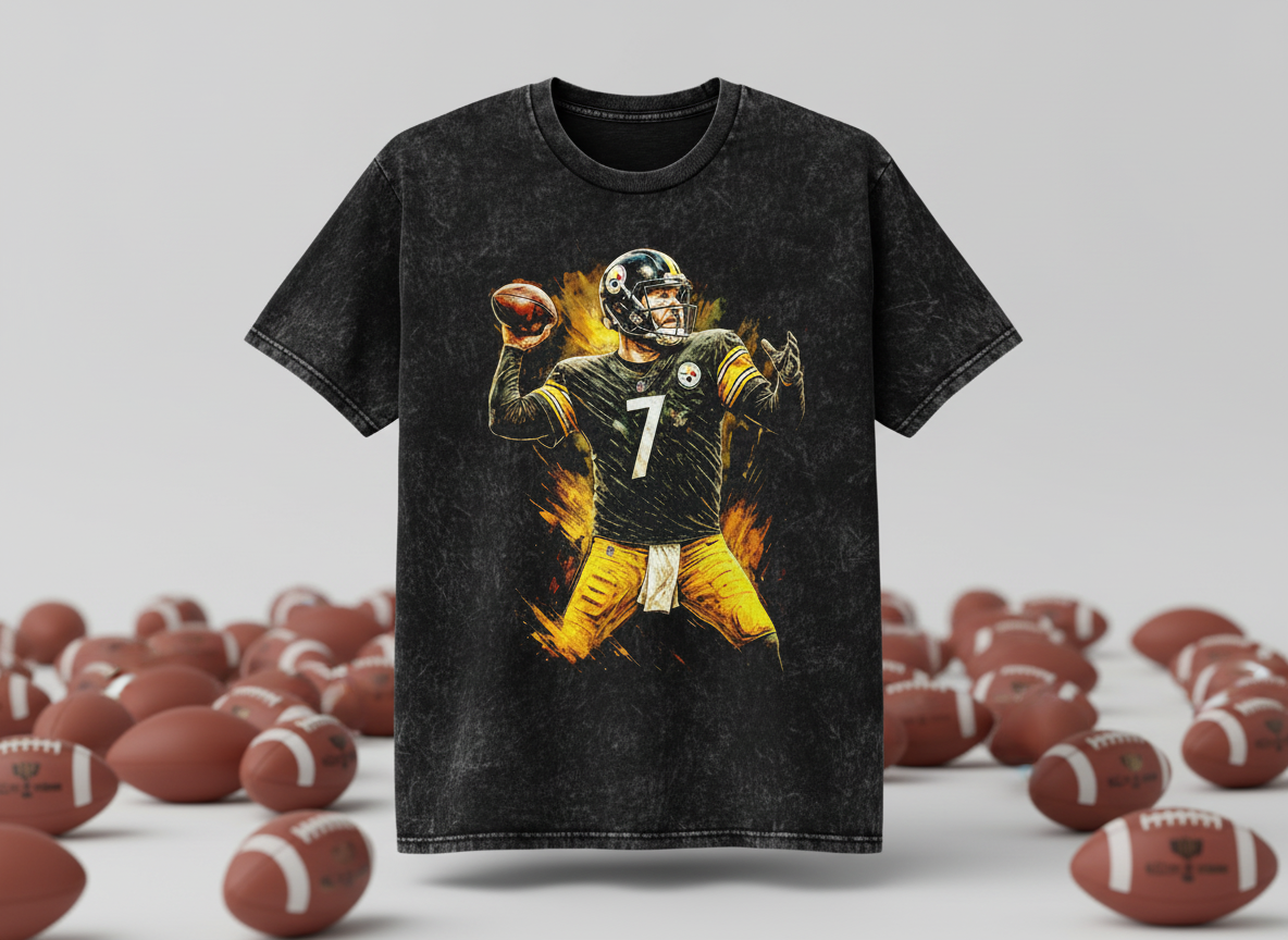 Ben Roethlisberger #7 Steelers Throwing Throwback Vintage Tee