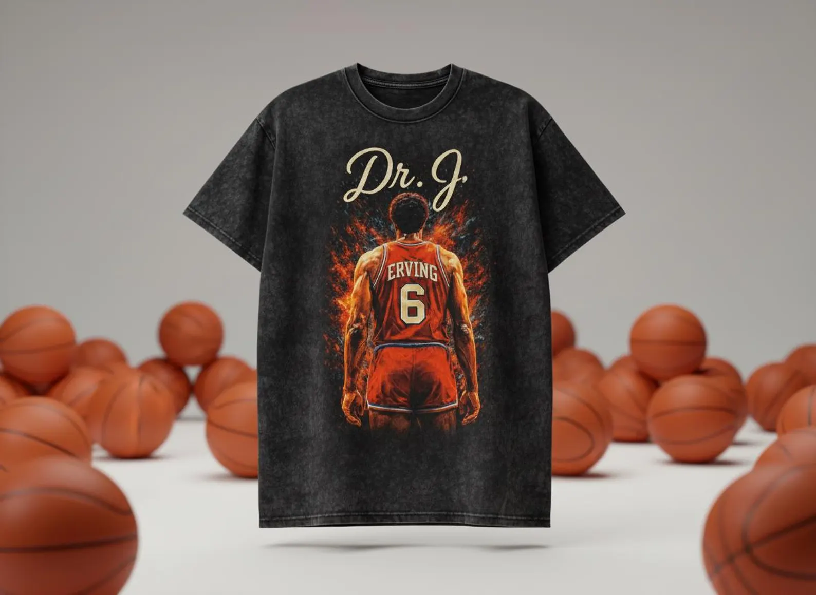 Dr. J Erving #6 Sixers Back Fire Throwback Vintage Tee