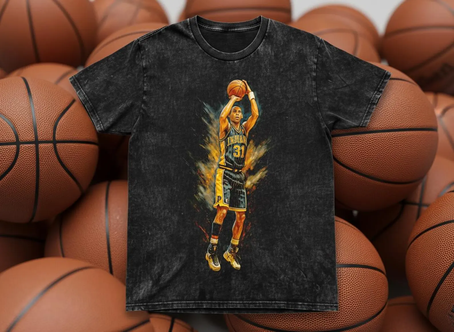 Reggie Miller #31 Indiana Pacers Jumper Throwback Vintage Tee