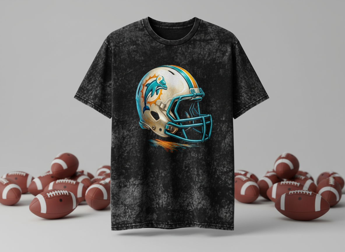 Miami Dolphins Helmet Stonewash Throwback Vintage Tee