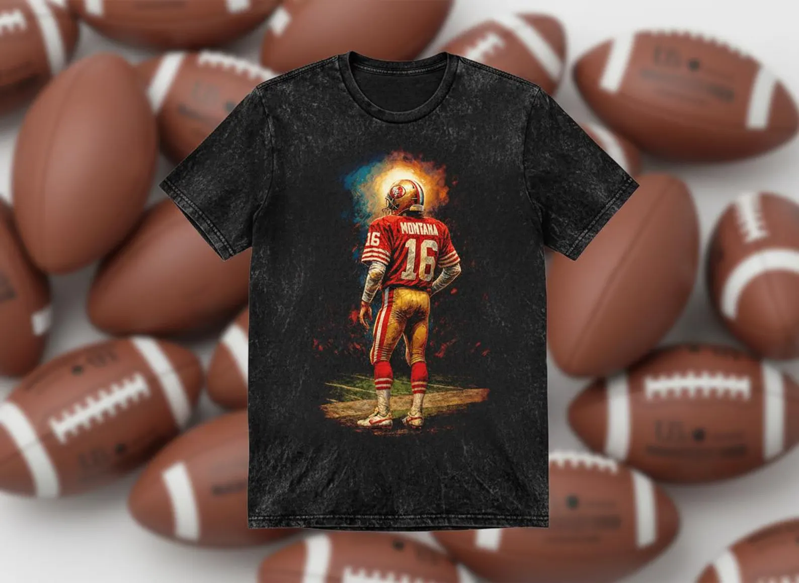 Joe Montana #16 49ers Back View Throwback Vintage Tee