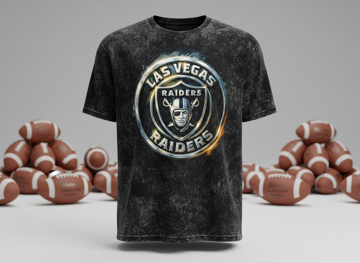 Las Vegas Raiders Badge Logo Stonewash Throwback Vintage Tee