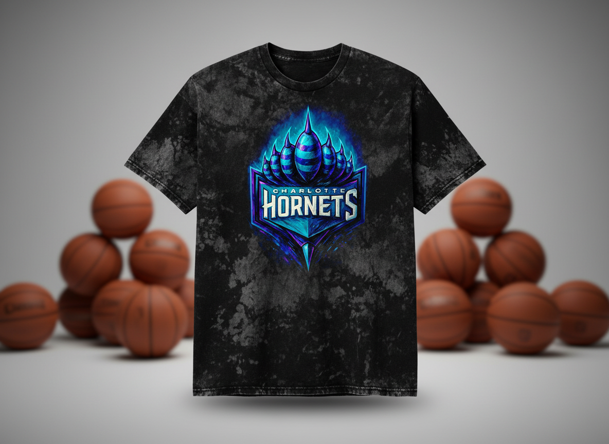 Charlotte Hornets Logo Stonewash Throwback Vintage Tee
