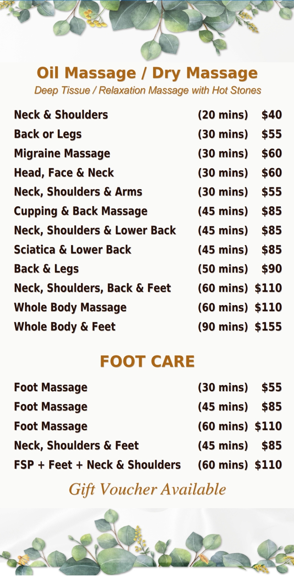 Body & Balance Massage price list \u2014 oil massage, acupressure massage and reflexology services and prices