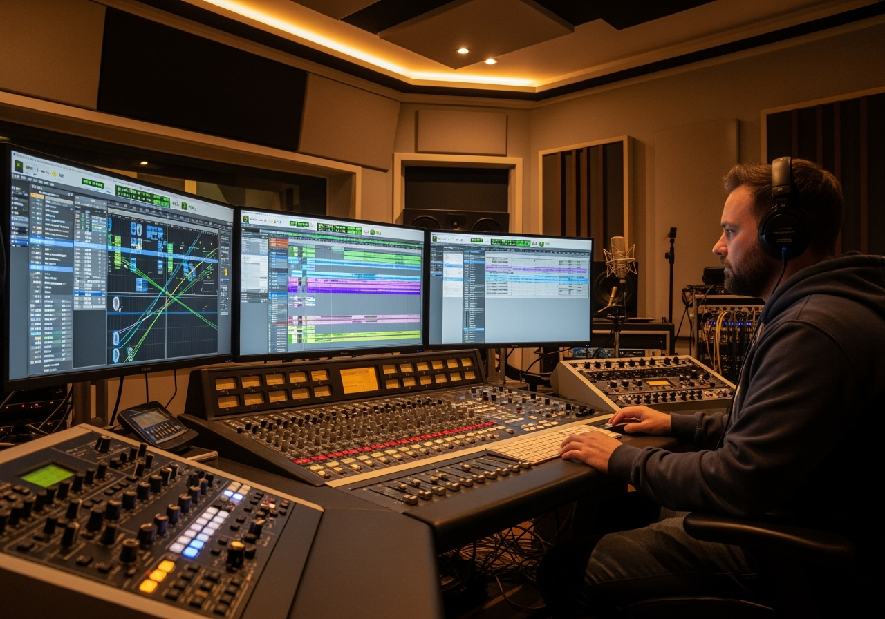 Professional recording studio with noise control setup