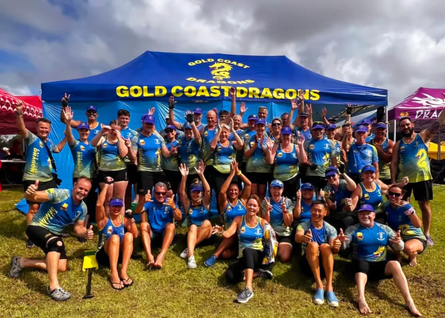 Gold Coast Dragons dragon boat club team photo at Sports House, Varsity Lakes