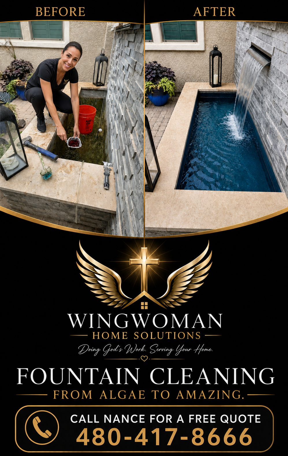 Wingwoman Fountain Cleaning — Before & After