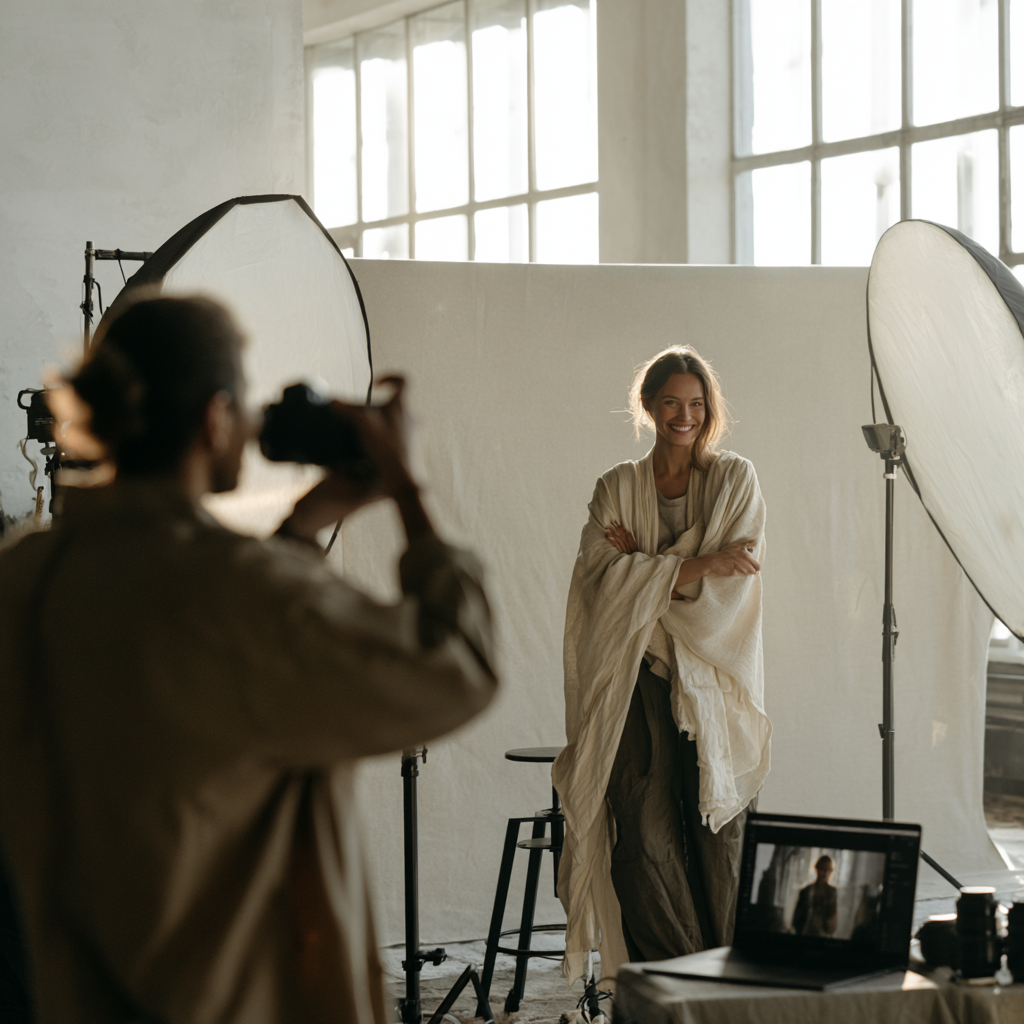 Photographer actively directing a portrait shoot